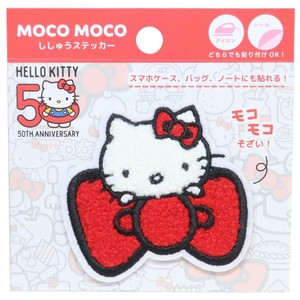 【ワッペン】ハローキティ モコモコ刺繍ステッカー キティリボン