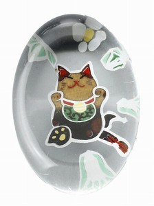 ★幸福を招く★　楽しくお目出度い「縁起の置物」【硝子　猫箸置・金】