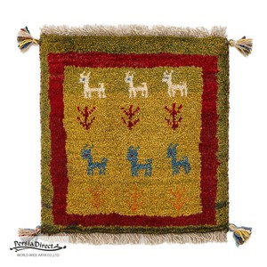 ギャッベ　ペルシャ　イラン　オーガニックウール　絨毯　ラグ　座布団　39×41cm　MS16015_GR