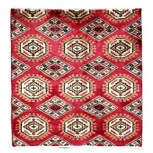 手織り絨毯　玄関マット　ウール100％　約60x62cm　　レッド　パキスタン製　マット　ラグ【Pa001】