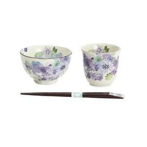 花工房 飯碗湯呑 ブルー(天宝箸付) 40666