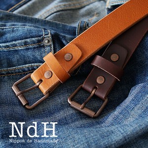 [ NdH ] 本革ベルト ｜ アンティーク ブロンズ ローラーバックル 牛革 3cm幅 30mm幅 7ホール