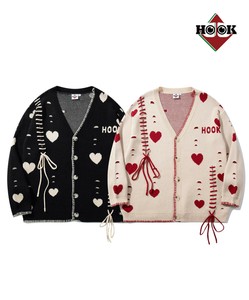 【HOOK】-original- ボロボロのハート総柄クレイジーステッチカーディガン メンズ レディース