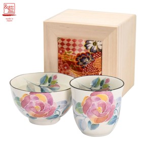 ＆藍●日本製 美濃焼 ギフト セット 和食器 食器 陶器● 花ことばバラ飯碗湯呑（ちりめん木箱）