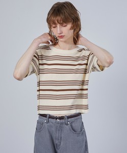 【ELOOPS】ショート丈ランダムボーダーニットTシャツ・サマーニット