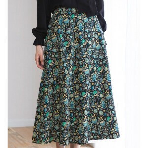 【フェアトレード】V＆A オーガニックコットンサテンフレアスカート ヤスミン柄