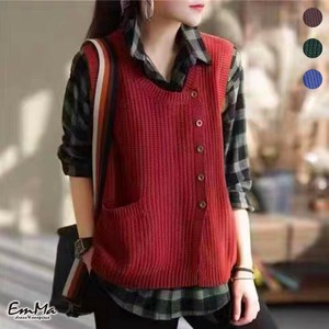 ニットベスト ラウンドネック カシュクール風 カジュアル 春 秋 冬　【2024AW】 EH1457