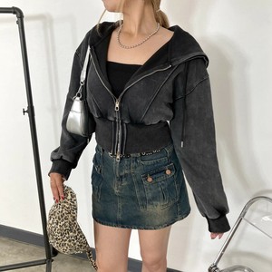 即納【2024新作】ブリーチZIPショートパーカー　ウォッシュ　フェード　スウェット　ダブルジップ