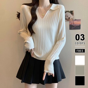 スキッパーニットトップス リブニット 韓国ファッション ニット スキッパーネック トップス 長袖