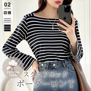 スクエアネックボーダーカットソー ボーダーロンT 長袖トップス ボーダー カットソー 長袖 tシャツ