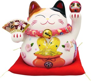 (磁)(大)開運扇招き猫　貯金箱