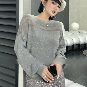 ☆NEW！☆ショルダー 透かし ライン 小粒ダイヤストーン 美シルエット ラメ入 ニット