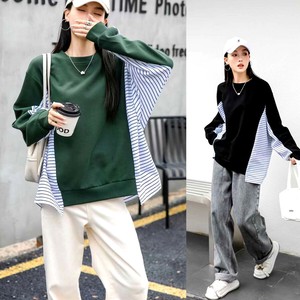 T-shirt Dolman Sleeve Stripe Switching Cut-and-sew