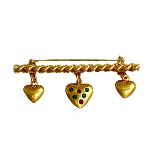 揺れる3連ハートのブローチ KEYES  ヴィンテージアクセサリー カナダ製 キーズ 22KTゴールドプレート
