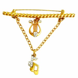揺れるハープと音符のブローチ KEYES  ヴィンテージアクセサリー カナダ製 キーズ 22KTゴールドプレート