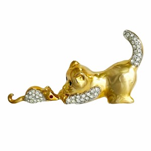 ネコとネズミのブローチ KEYES  ヴィンテージアクセサリー カナダ製 キーズ 22KTゴールドプレート