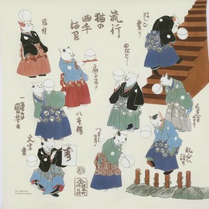 ふろしき 　浮世絵　流行猫の曲手まり 歌川国芳　毬　着物　ネコ　CAT　アイボリー　48×48cm
