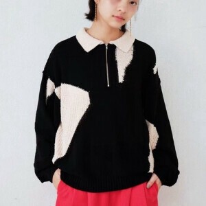 カラーブロックハーフジップニットトップ　レディース  長袖 【2024秋冬】【2024AW】
