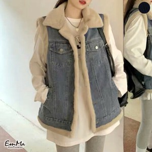 裏起毛デニムベスト  冬 あたたかい ノースリーブデニムジャケット  【2024AW】 EH4196