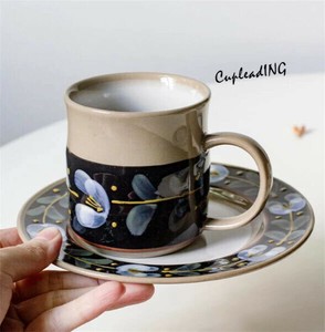 ＜人気商品＞INSスタイル カップ皿 食パン 手描き コーヒーカップ レトロ 古い イレギュラー 花 2点セット