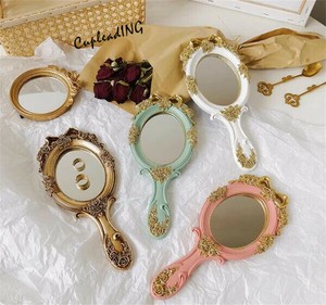 ≪予約商品≫INSスタイル 化粧鏡 レトロ ハンドル鏡 手持ち鏡 楕円 ホテル 写真撮影道具 パステルカラー