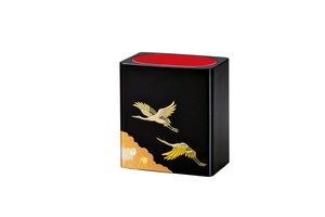 37-1519　めがねスタンド　黒　金銀箔蒔絵　祥鶴