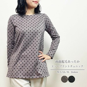 【M/L/LL/3L大きいサイズ有り】両面起毛ドット柄Aラインチュニック/ゆったり/体型カバー
