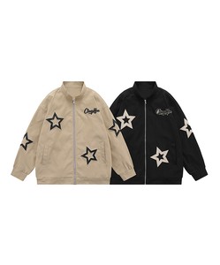 【HOOK】星パッチ刺繍ハイネックブルゾンジャケット メンズ 星 ジャケット ユニセックス
