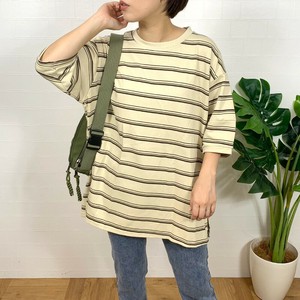 即納【2024新作】袖切替プルオーバー　チュニック　Tシャツ　ボーダー　無地　春　夏　ゆったり　ビッグ