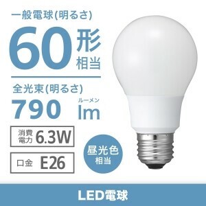 【お買い得】LED電球 一般電球形 60W相当 昼光色 口金E26 LDA6DGDNZ