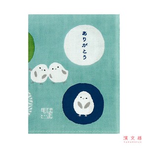 【濱文様】　ひとことはんかち　ありがとうシマエナガ　(日本製)[綿ハンカチ]【2025冬新作】
