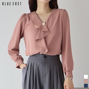 Button Shirt/Blouse Asymmetrical Ruffle