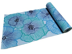 国指定伝統的工芸品　"東京本染注染"ゆかた生地(芙蓉)(アイボリー綿麻紅梅生地に水色、緑ぼかし)
