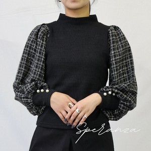 袖ﾂｲｰﾄﾞﾘﾌﾞﾄｯﾌﾟｽ　パール付き