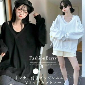 インナー付き ビッグシルエット Vネック カットソー  韓国ファッション