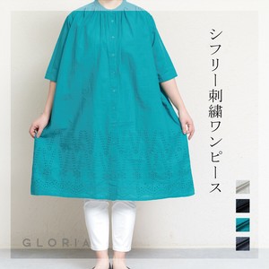 【2025年春夏物新作】シフリー刺繍前開きブラウス 　体型カバー　ゆったり