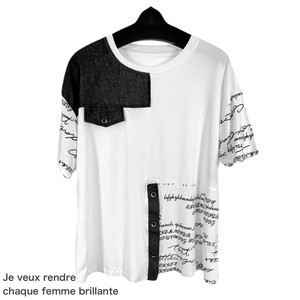 英字ロゴ デニム切替 デザイン Tシャツ