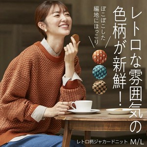 ジャカード柄レトロ配色ニットトップス