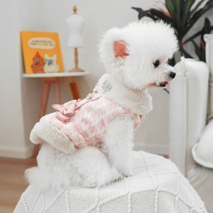 犬服 犬の服 ペット服 ドッグウェア ワンピース お嬢様 ご令嬢風 ツィード柄  襟付 リボン 可愛い