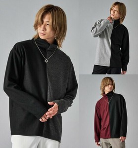 <2024秋冬新作>ニットソー　左右配色タートルネック/メンズ　ネックレス付き
