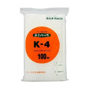 セイニチ チャック付ポリエチレン袋 ユニパック 0.04タイプ K-4 100枚