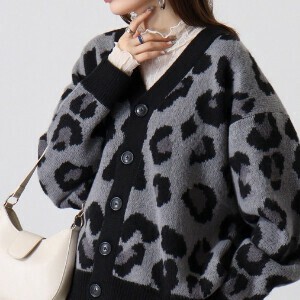 Cardigan Leopard Print Knit Cardigan