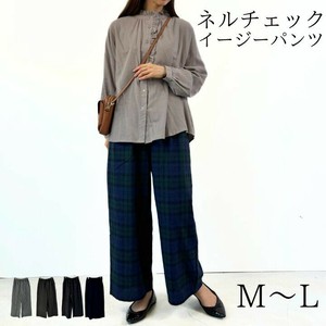 Full-Length Pant Check Pattern Waist Easy Pants Wide Pants