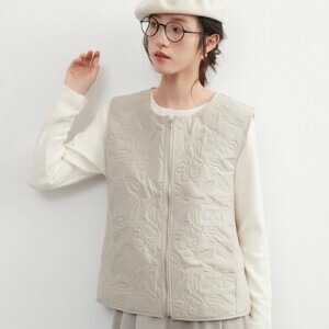 Vest/Gilet Cotton Batting Floral Pattern Pocket
