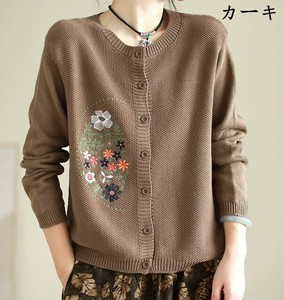 カーディガン 無地 ラウンドネック 刺繡 ニット 長袖 ゆったり 快適 レディース GK40.32.52.#BQ335