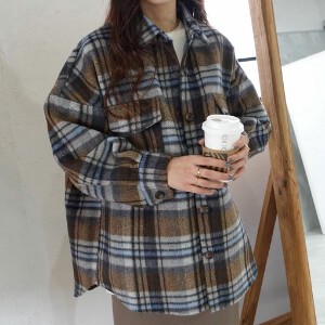 Jacket Brushing Fabric Check Outerwear Tops Autumn/Winter