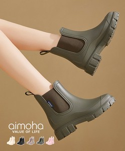 《 aimoha 》レインブーツ レディース 厚底 ショート チェルシーブーツ風 撥水 長靴 シンプル