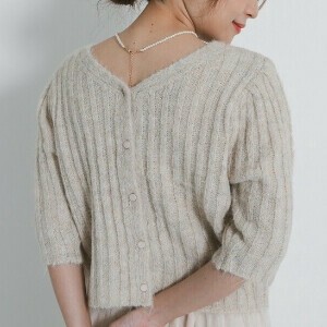 ふわふわニット 起毛半袖ニット ワイドリブニット 24794