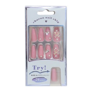 【取寄品】ネイルチップ ロングスクエアタイプ PINK RIBBON