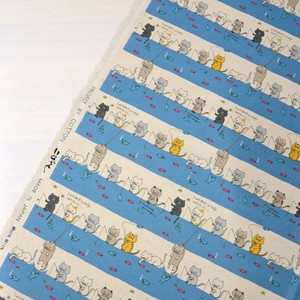 綿麻キャンバス　デジタルプリント　KDP105　 釣り猫　全2色　/布　手づくり　ハンドメイド
